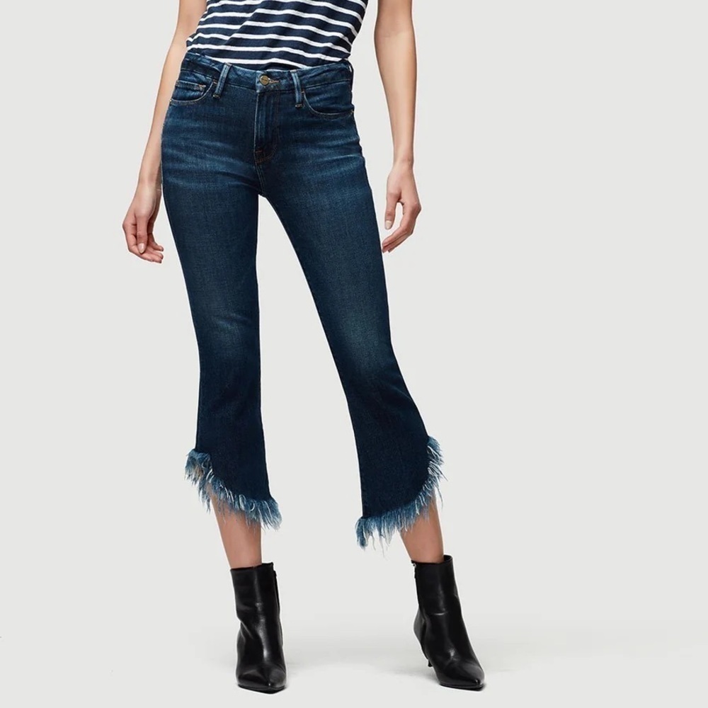 FRAME - Le Crop Mini Boot Jean Shredded Raw Hem in Bayberry